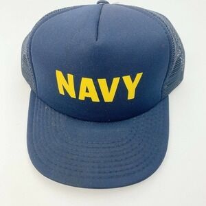 VINTAGE Navy Blue Yellow Trucker Hat Cap Swingster Made in USA